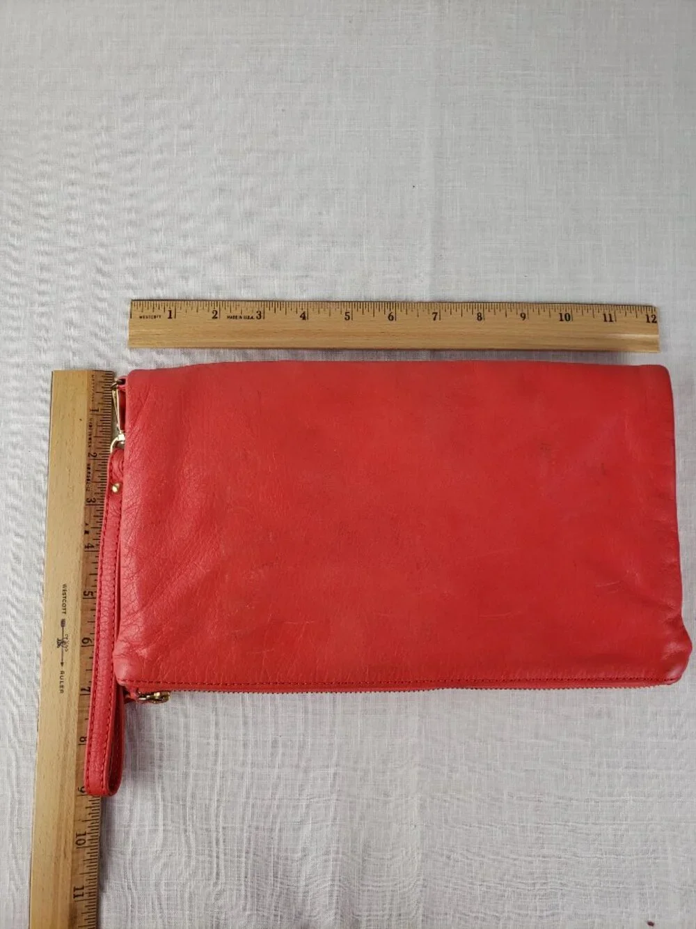 Alberta di Canio Foldover Clutch Purse Coral Red Leather Envelope Bag